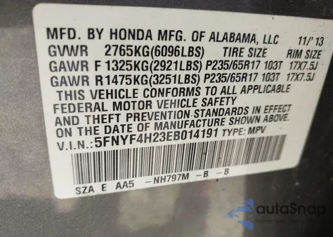 2014 Honda Pilot Lx z USA, uszkodzony, nr VIN 5FNYF4H23EB014191